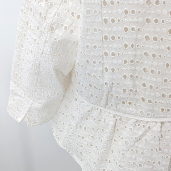 Chico's Eyelet Button-Front Jacket – White Cotton Eyelet Peplum Size 3 (XL/16) - Picture 5 of 9
